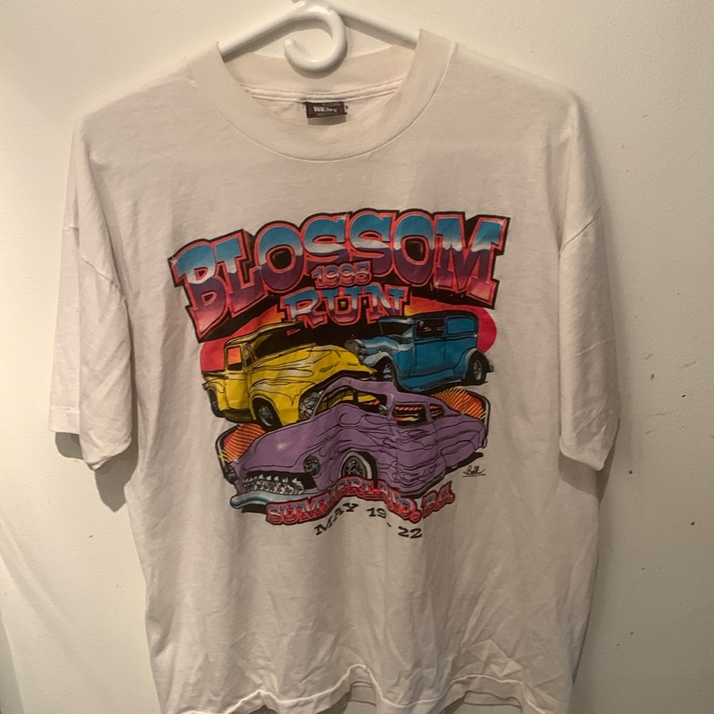 Vintage Blossom Run 1995 Summerland BC White 50/50 Tshirt Classic Cars 🔥